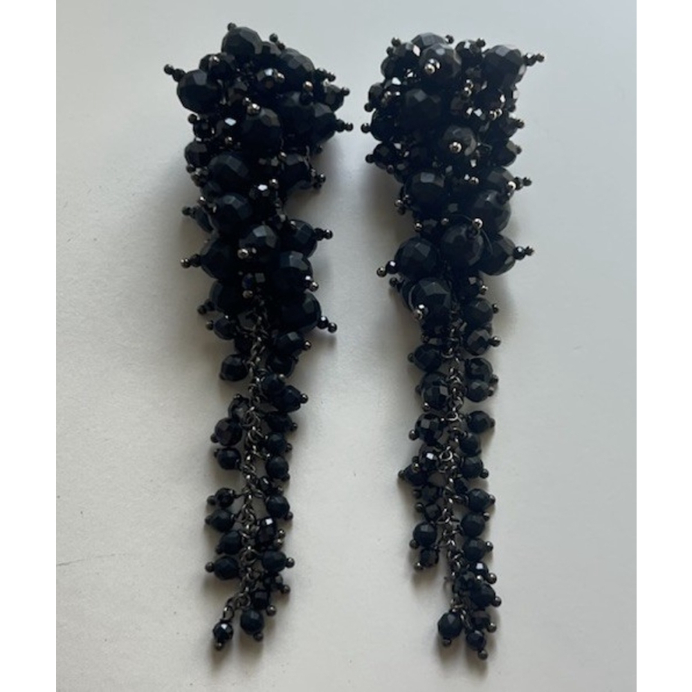 New Brunello Cucinelli Black Beaded Cluster Tassel Drop Earrings